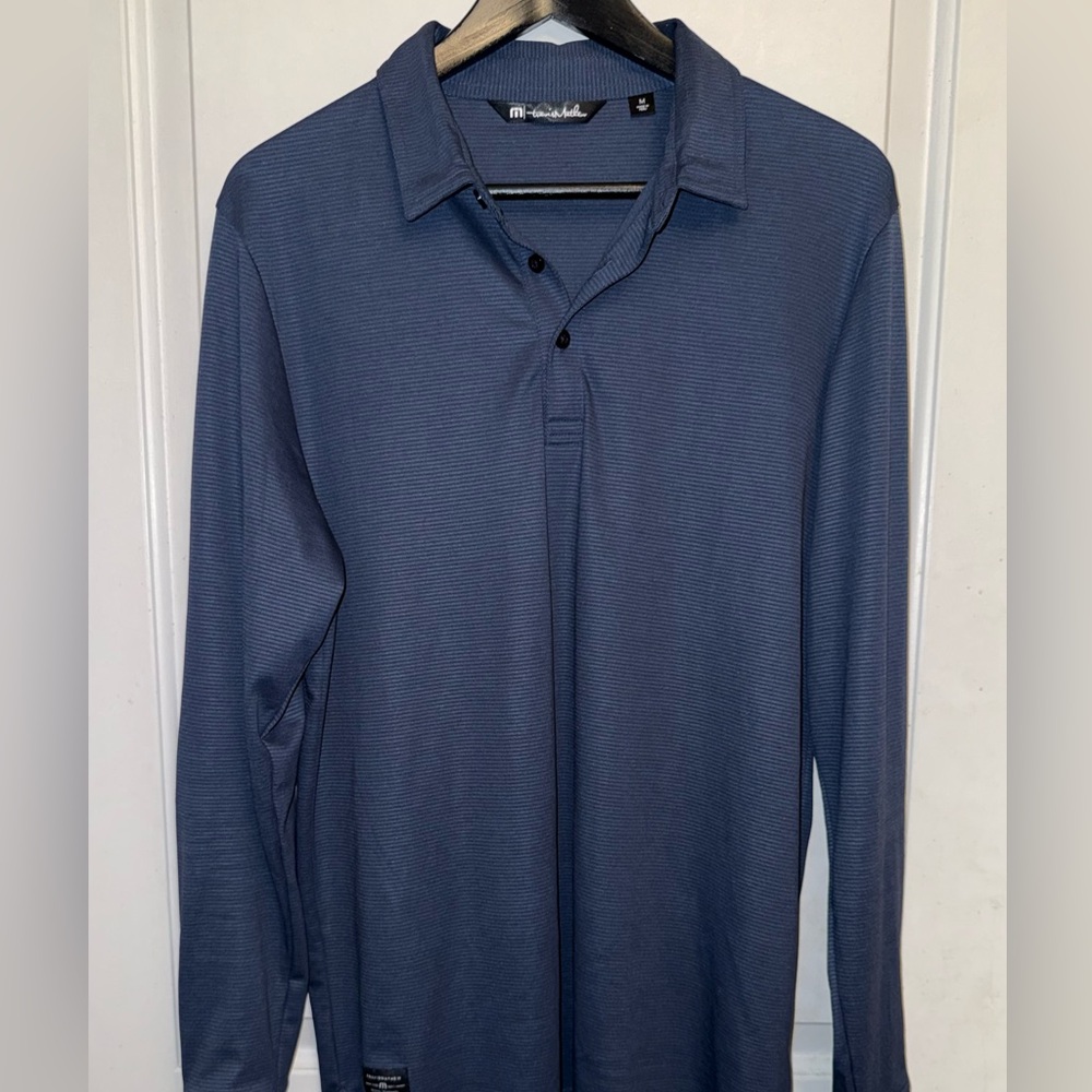Travis Mathew Oceanside Heather Long-Sleeve Polo in Frosted Blackberry Stripes - Picture 3 of 8